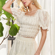 ADORA Lace Smocked Waist Peasant Top-top-Trendsi-[option4]-[option5]-[option6]-[option7]-[option8]-Shop-Boutique-Clothing-for-Women-Online