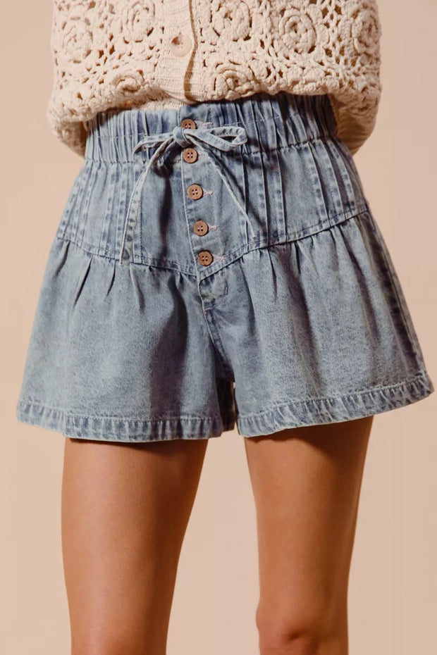 SO ME Flared Denim Shorts with Elasticized Waist-Shorts-Trendsi-DENIM-S-[option4]-[option5]-[option6]-[option7]-[option8]-Shop-Boutique-Clothing-for-Women-Online