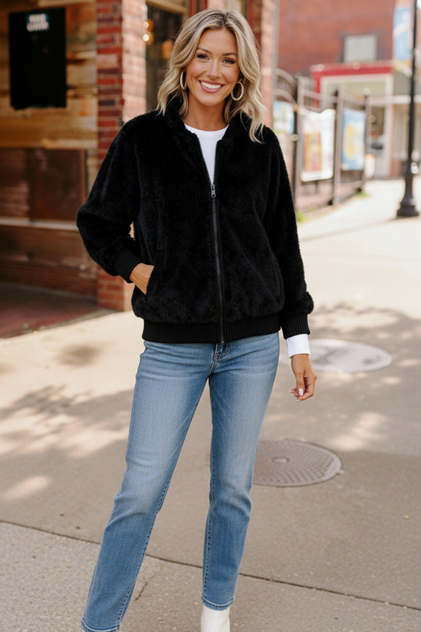Black Cat Zip Up Faux Fur Coat-First Love-[option4]-[option5]-[option6]-[option7]-[option8]-Shop-Boutique-Clothing-for-Women-Online