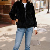 Black Cat Zip Up Faux Fur Coat-First Love-[option4]-[option5]-[option6]-[option7]-[option8]-Shop-Boutique-Clothing-for-Women-Online