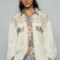 POL Lace Patchwork Floral Trim Long Sleeve Shirt-Shirts-Trendsi-Ivory-S-[option4]-[option5]-[option6]-[option7]-[option8]-Shop-Boutique-Clothing-for-Women-Online