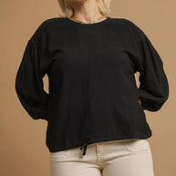 Umgee Full Size Linen Long Sleeve Top with Drawstring-Blouses-Trendsi-[option4]-[option5]-[option6]-[option7]-[option8]-Shop-Boutique-Clothing-for-Women-Online