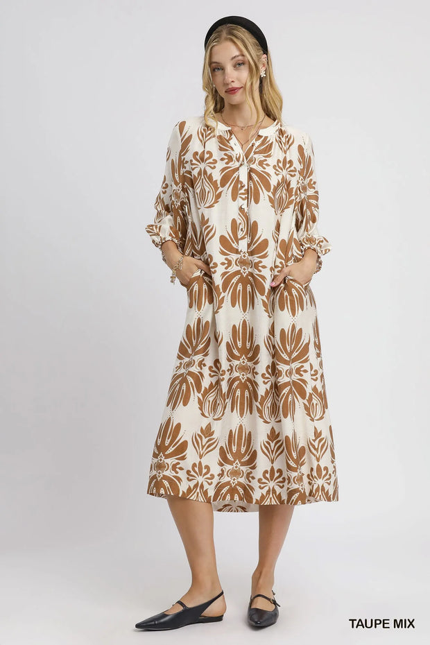 Umgee Mix Abstract Floral Print Midi Dress-Dresses-Trendsi-[option4]-[option5]-[option6]-[option7]-[option8]-Shop-Boutique-Clothing-for-Women-Online