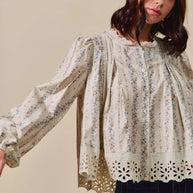 SO ME Floral Print Lace Button Down Shirt-Blouses-Trendsi-[option4]-[option5]-[option6]-[option7]-[option8]-Shop-Boutique-Clothing-for-Women-Online