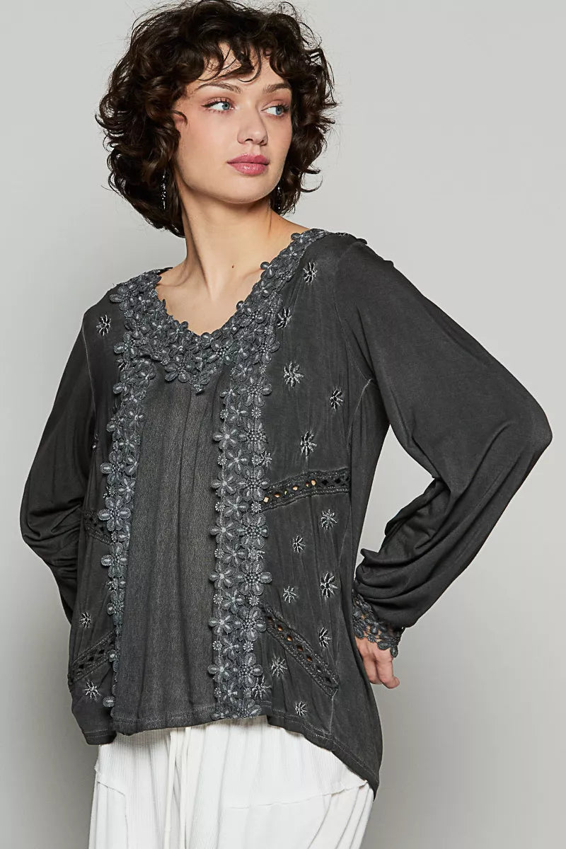 POL Floral Embroidery Woven Top with Lace Trim-Blouses-Trendsi-[option4]-[option5]-[option6]-[option7]-[option8]-Shop-Boutique-Clothing-for-Women-Online