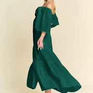 Davi & Dani Swiss Dotted Ruched Ruffle Open Back Midi Dress-Dresses-Trendsi-[option4]-[option5]-[option6]-[option7]-[option8]-Shop-Boutique-Clothing-for-Women-Online