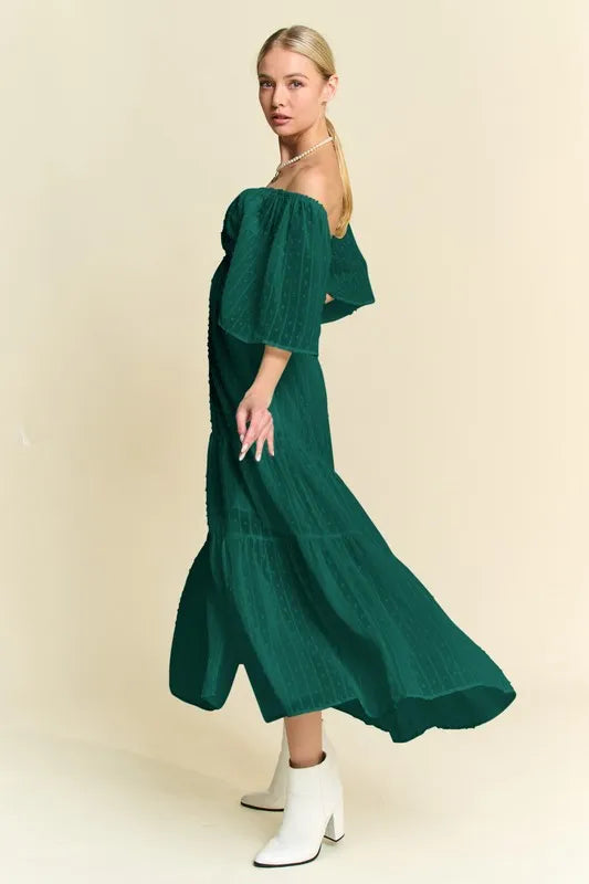 Davi & Dani Swiss Dotted Ruched Ruffle Open Back Midi Dress-Dresses-Trendsi-[option4]-[option5]-[option6]-[option7]-[option8]-Shop-Boutique-Clothing-for-Women-Online