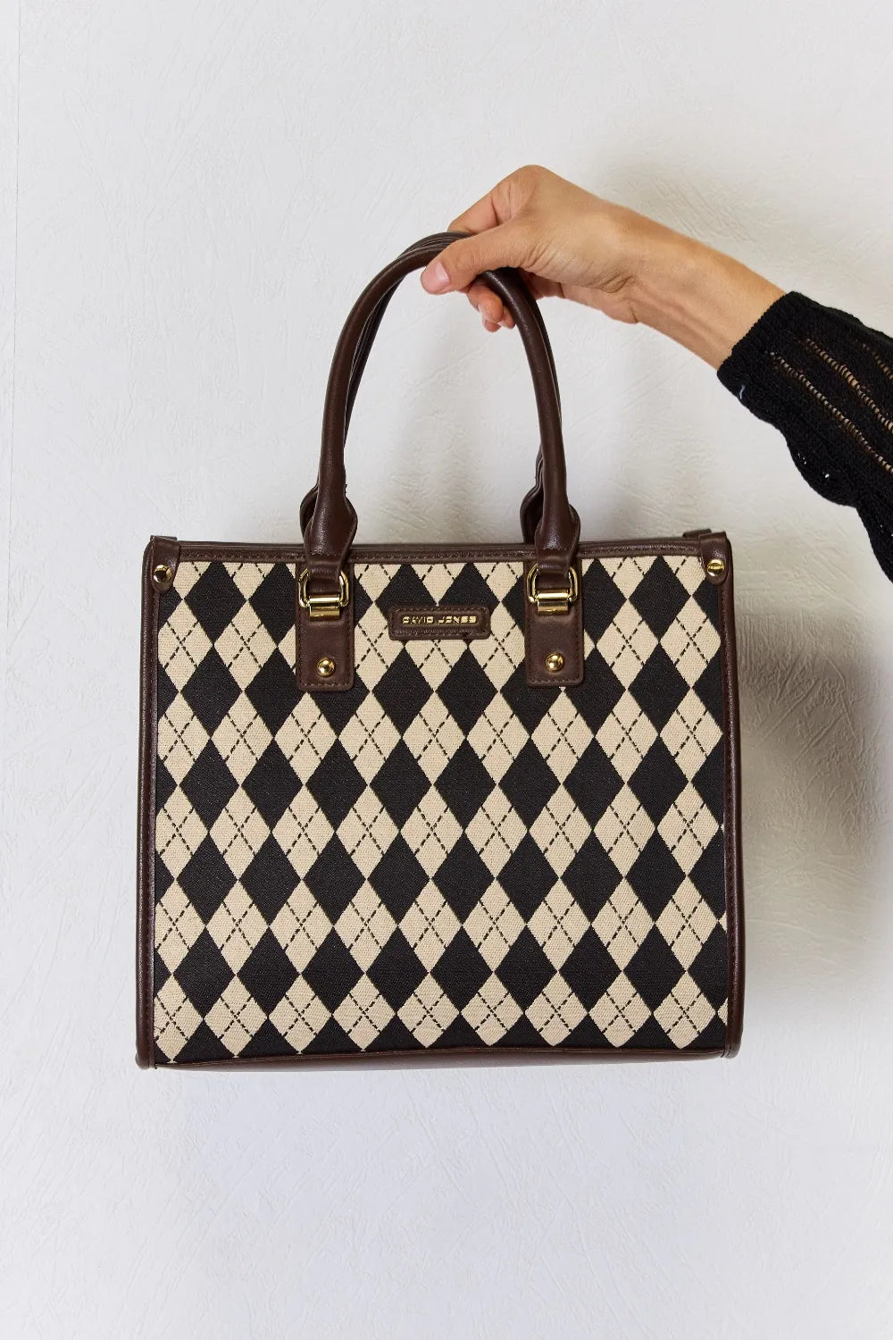 David Jones Argyle Pattern PU Leather Handbag-Bags-Trendsi-[option4]-[option5]-[option6]-[option7]-[option8]-Shop-Boutique-Clothing-for-Women-Online