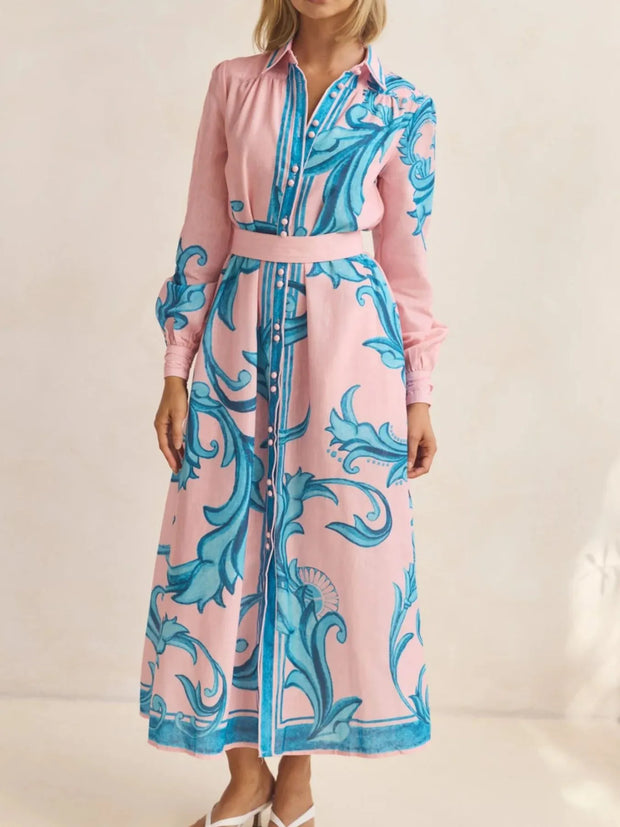 Printed Button Down Belted Shirt Dress-Dresses-Trendsi-Foundation Blue Print-S-[option4]-[option5]-[option6]-[option7]-[option8]-Shop-Boutique-Clothing-for-Women-Online