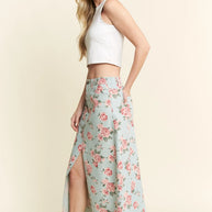 Jade By Jane Full Size Floral Print Front Slit Denim Maxi Skirt Plus Size-Skirts-Trendsi-[option4]-[option5]-[option6]-[option7]-[option8]-Shop-Boutique-Clothing-for-Women-Online