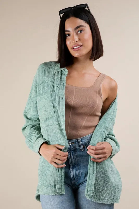 VERY J Mineral Washed Gauze Button Down Shirt-Womens Outerwear/Shacket-Trendsi-[option4]-[option5]-[option6]-[option7]-[option8]-Shop-Boutique-Clothing-for-Women-Online