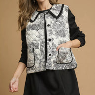 Umgee Toile Quilted Vest with Ruffle Collar-Vest-Trendsi-Black-S-[option4]-[option5]-[option6]-[option7]-[option8]-Shop-Boutique-Clothing-for-Women-Online