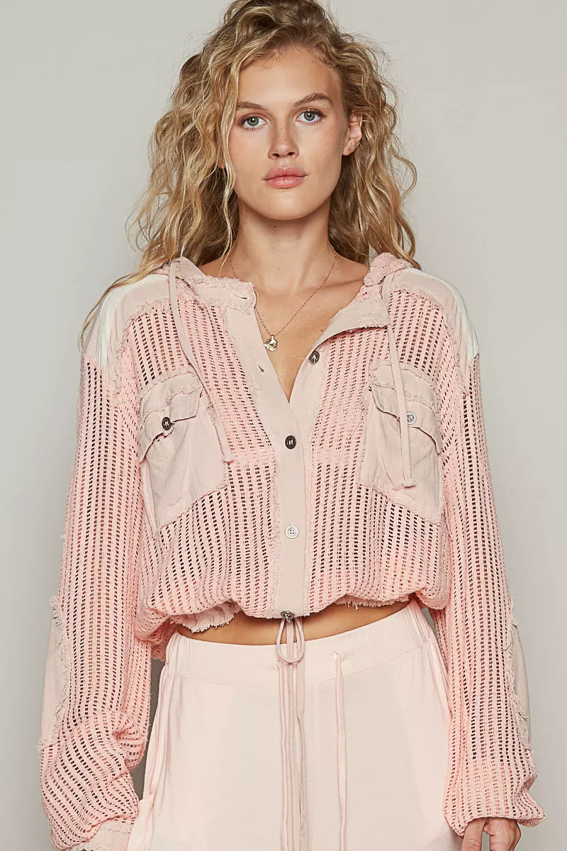 POL Texture Woven Button Down Hooded Shirt with Drawstring Hem-Sweatshirts & Hoodies-Trendsi-PEACH MULTI-S-[option4]-[option5]-[option6]-[option7]-[option8]-Shop-Boutique-Clothing-for-Women-Online