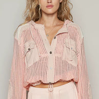 POL Texture Woven Button Down Hooded Shirt with Drawstring Hem-Sweatshirts & Hoodies-Trendsi-PEACH MULTI-S-[option4]-[option5]-[option6]-[option7]-[option8]-Shop-Boutique-Clothing-for-Women-Online