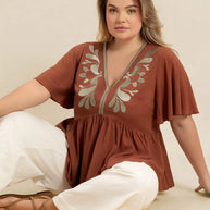 Plus Size Embroidered V-Neck Flutter Sleeve Blouse-Blouses-Trendsi-[option4]-[option5]-[option6]-[option7]-[option8]-Shop-Boutique-Clothing-for-Women-Online