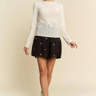 Davi & Dani Long Sleeve Sheer Small Embroidered Bows Lace Top-Top-Trendsi-[option4]-[option5]-[option6]-[option7]-[option8]-Shop-Boutique-Clothing-for-Women-Online