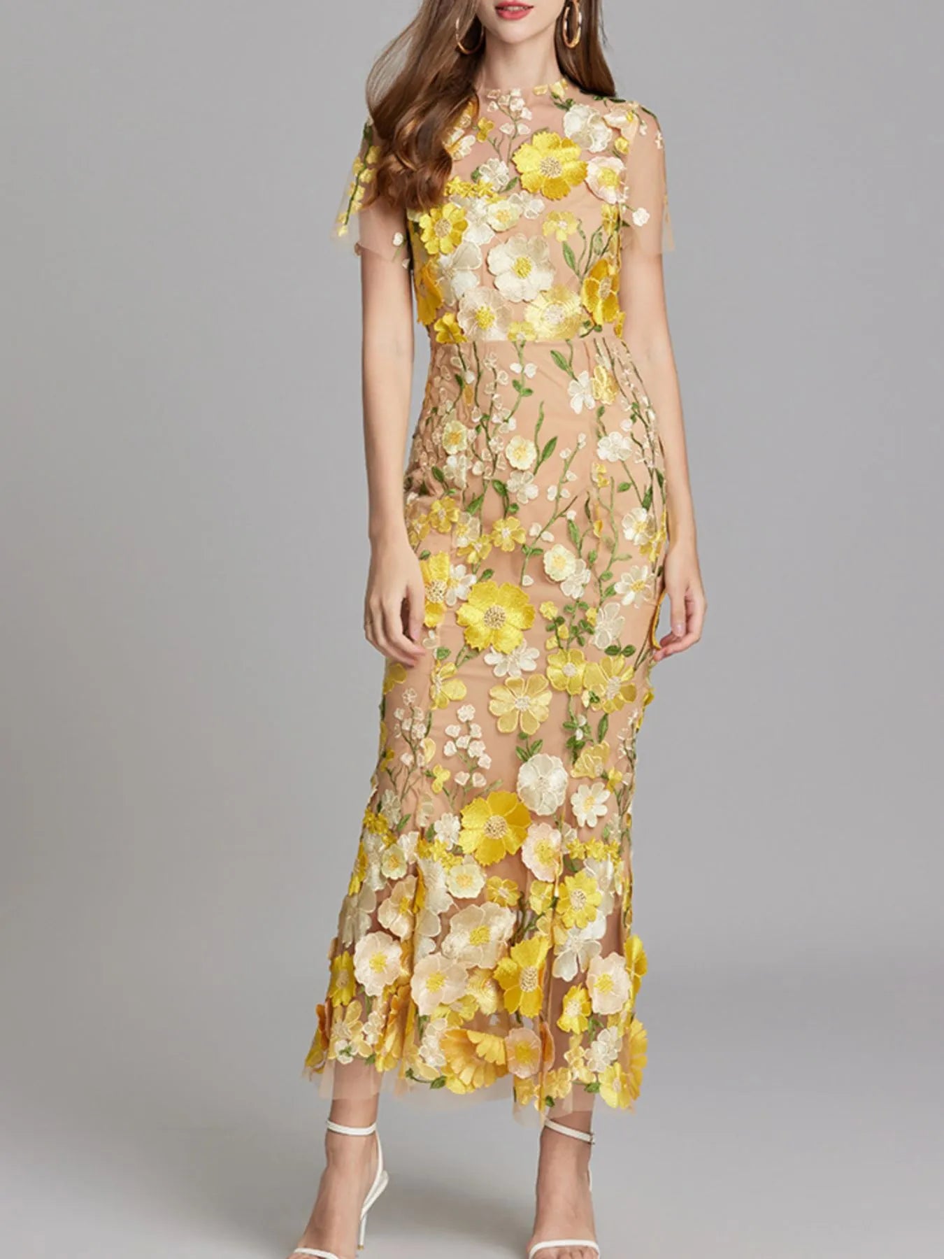 Floral Embroidered Mesh Overlay Maxi Dress-Dresses-Trendsi-[option4]-[option5]-[option6]-[option7]-[option8]-Shop-Boutique-Clothing-for-Women-Online