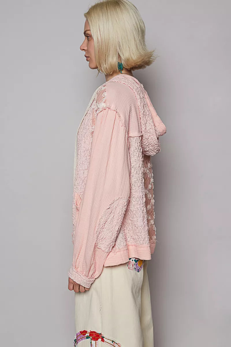 POL Exposed Seam Button Down Hooded Jacket with Lace Detail-Jacket-Trendsi-[option4]-[option5]-[option6]-[option7]-[option8]-Shop-Boutique-Clothing-for-Women-Online
