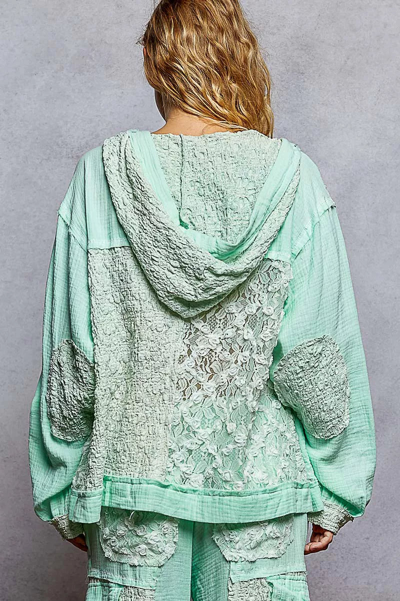 POL Exposed Seam Button Down Hooded Jacket with Lace Detail-Jacket-Trendsi-[option4]-[option5]-[option6]-[option7]-[option8]-Shop-Boutique-Clothing-for-Women-Online