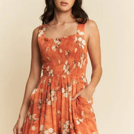 Davi & Dani Floral Ruffle Square Neck Smocking Bodice Jumpsuit-Jumpsuits & Rompers-Trendsi-[option4]-[option5]-[option6]-[option7]-[option8]-Shop-Boutique-Clothing-for-Women-Online