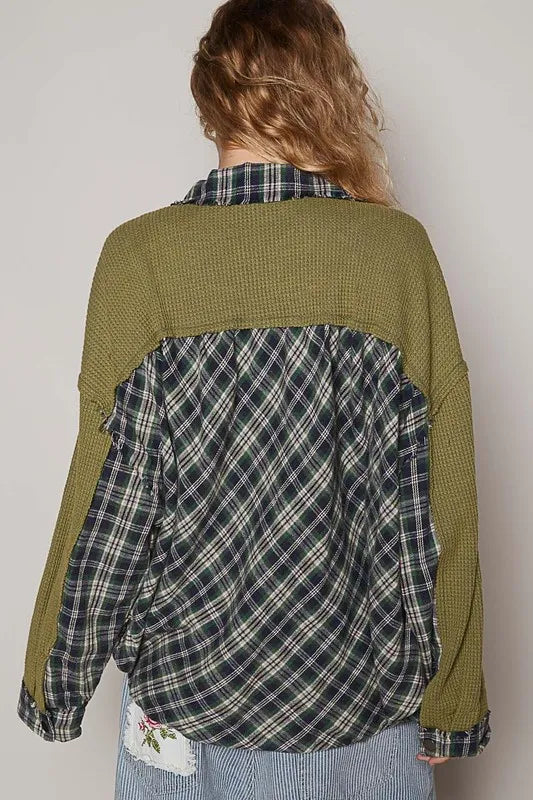 POL Plaid Button Down Shirt with Chest Pockets-Blouses-Trendsi-[option4]-[option5]-[option6]-[option7]-[option8]-Shop-Boutique-Clothing-for-Women-Online