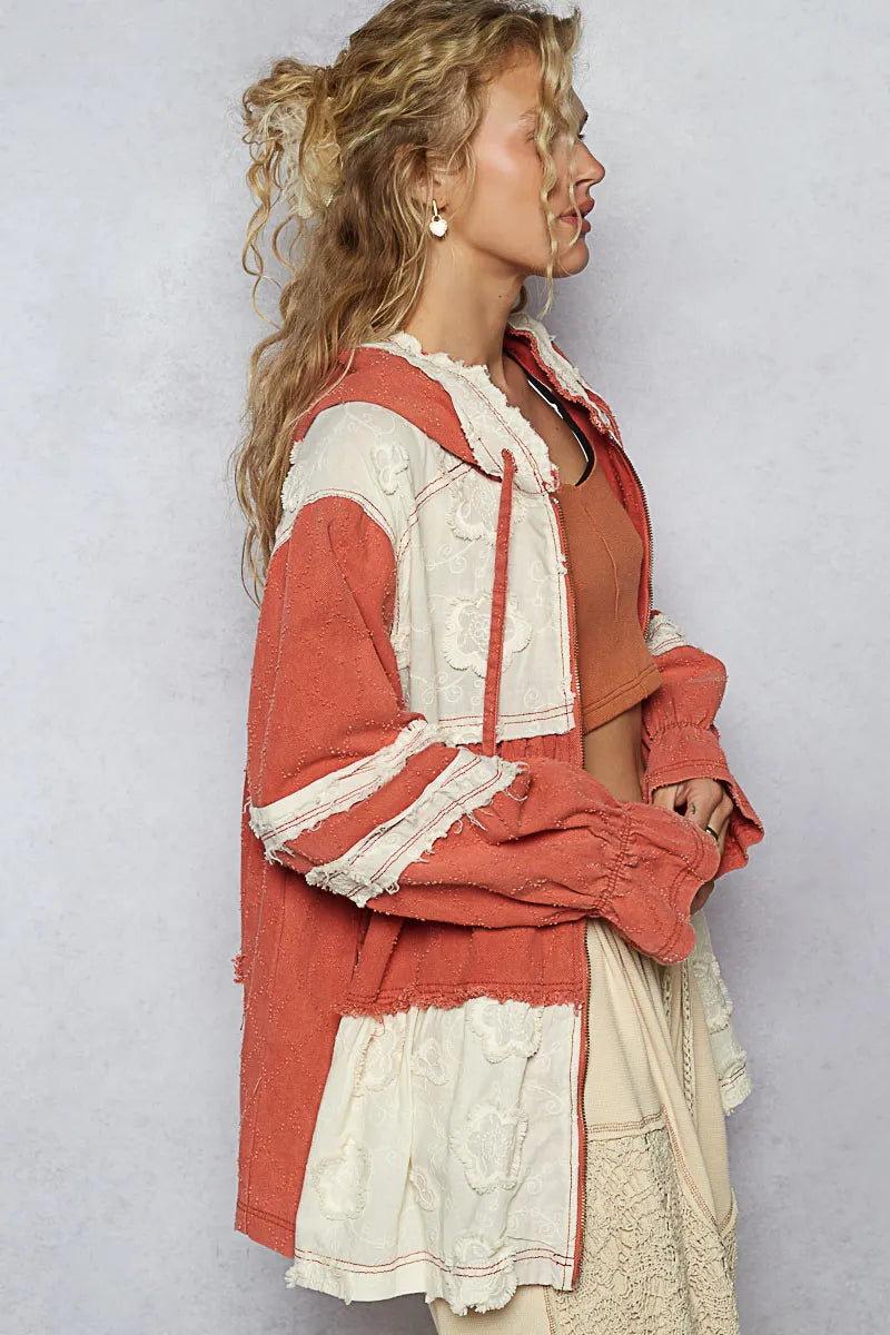 POL Raw Hem Color Block Hooded Jacket-Jacket-Trendsi-[option4]-[option5]-[option6]-[option7]-[option8]-Shop-Boutique-Clothing-for-Women-Online