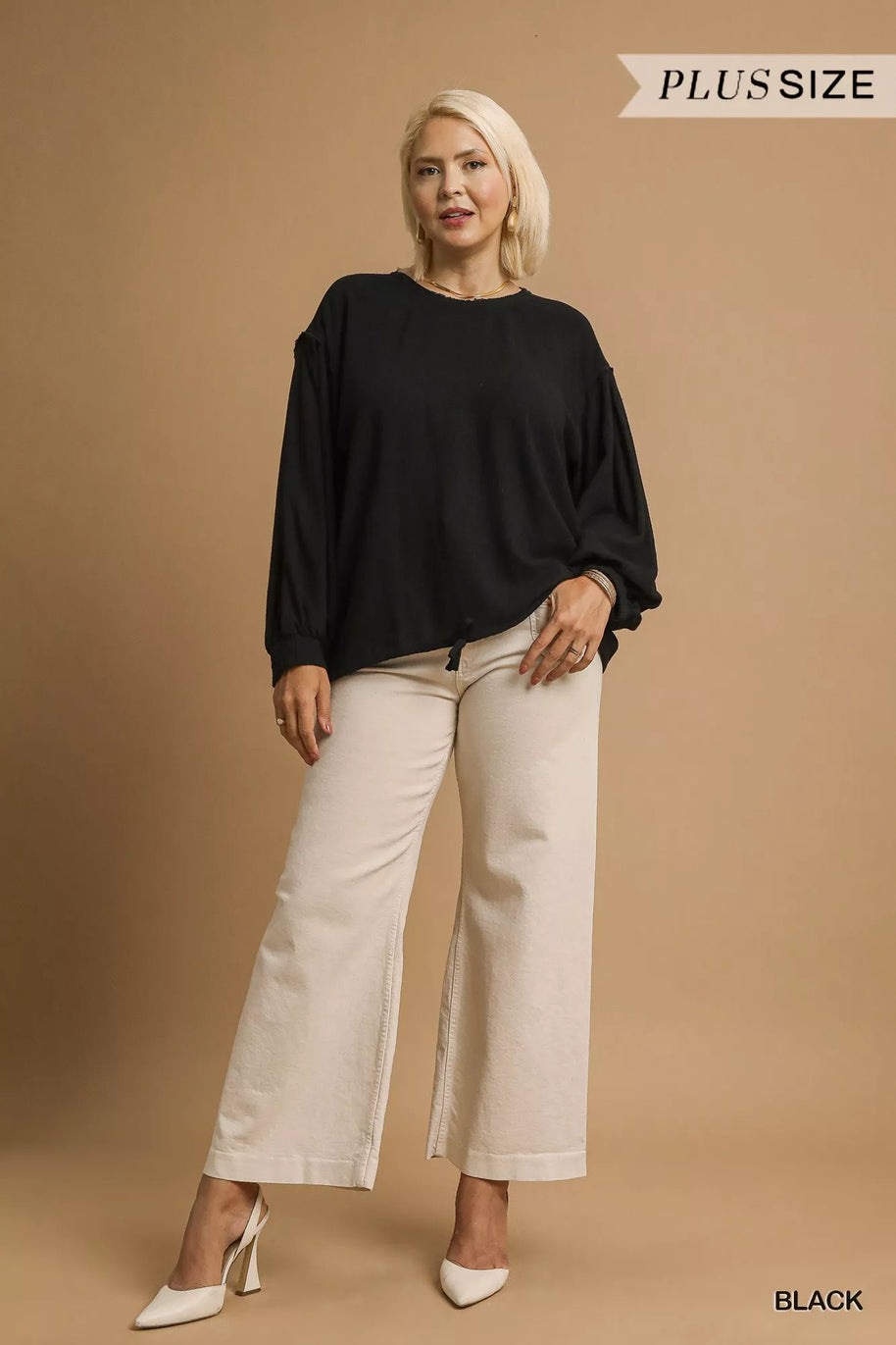 Umgee Full Size Linen Long Sleeve Top with Drawstring-Blouses-Trendsi-[option4]-[option5]-[option6]-[option7]-[option8]-Shop-Boutique-Clothing-for-Women-Online