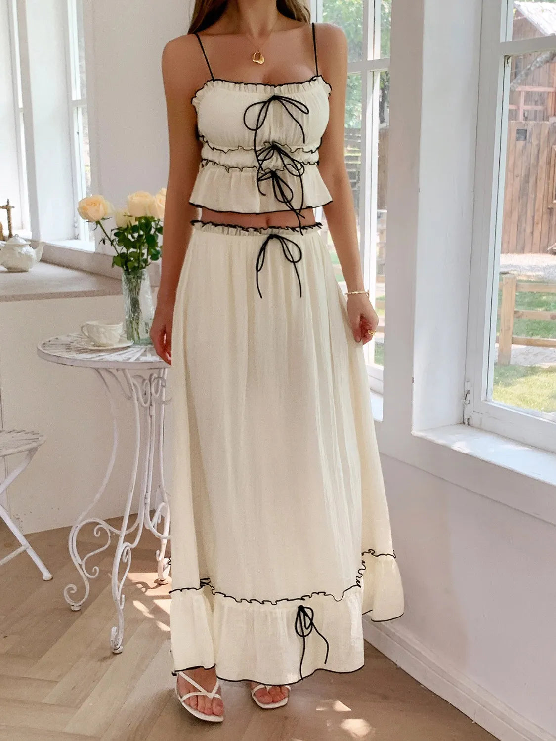 Frill Square Neck Cami and Skirt Set-outfit-Trendsi-Cream-S-[option4]-[option5]-[option6]-[option7]-[option8]-Shop-Boutique-Clothing-for-Women-Online