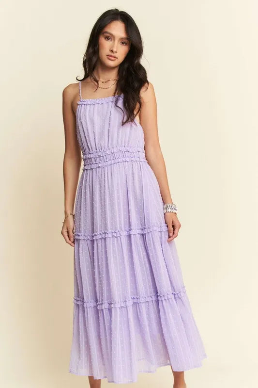 Davi & Dani Texture Swiss Dot Ruffle Square Neck Midi Dress-Dresses-Trendsi-[option4]-[option5]-[option6]-[option7]-[option8]-Shop-Boutique-Clothing-for-Women-Online