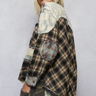 POL Lace Patchwork Plaid Oversized Shirt-Shirts-Trendsi-[option4]-[option5]-[option6]-[option7]-[option8]-Shop-Boutique-Clothing-for-Women-Online