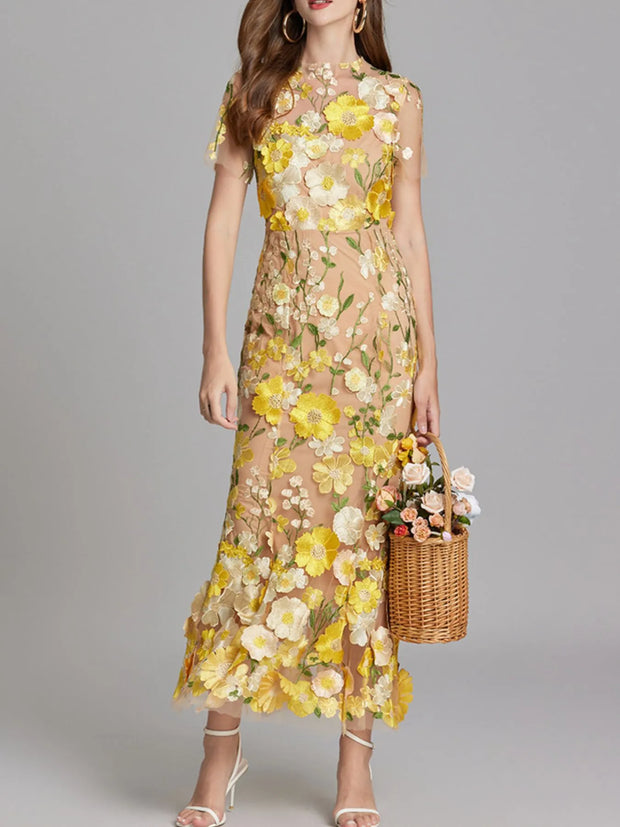 Floral Embroidered Mesh Overlay Maxi Dress-Dresses-Trendsi-Yellow-S-[option4]-[option5]-[option6]-[option7]-[option8]-Shop-Boutique-Clothing-for-Women-Online
