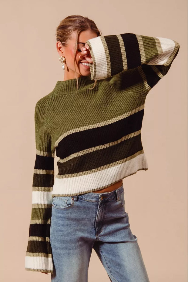 SO ME Multi Color Striped Mock Neck Sweater-Sweaters-Trendsi-[option4]-[option5]-[option6]-[option7]-[option8]-Shop-Boutique-Clothing-for-Women-Online