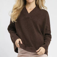Umgee V-Neck Sweater with Wide Trim Detail-Sweater-Trendsi-ESPRESSO-S-[option4]-[option5]-[option6]-[option7]-[option8]-Shop-Boutique-Clothing-for-Women-Online