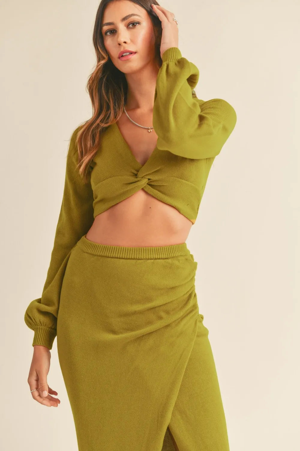 MABLE Front Twisted Knit Top and Midi Skirt Set-two piece set-Trendsi-[option4]-[option5]-[option6]-[option7]-[option8]-Shop-Boutique-Clothing-for-Women-Online