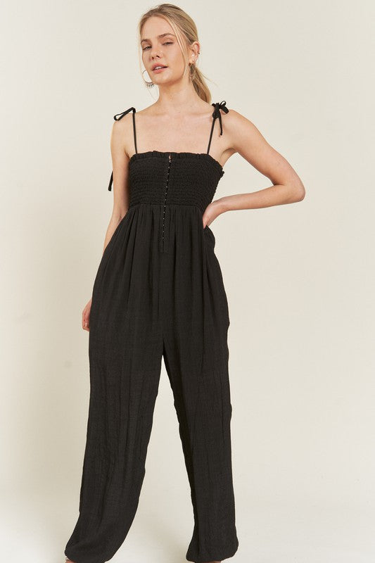 SMOCKED TIE STRAP JUMPSUIT-Jade By Jane-[option4]-[option5]-[option6]-[option7]-[option8]-Shop-Boutique-Clothing-for-Women-Online