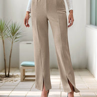 High-Waisted Slit Pants-Pants-Trendsi-Khaki-S-[option4]-[option5]-[option6]-[option7]-[option8]-Shop-Boutique-Clothing-for-Women-Online