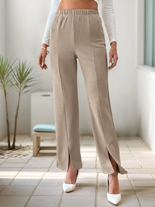 High-Waisted Slit Pants-Pants-Trendsi-Khaki-S-[option4]-[option5]-[option6]-[option7]-[option8]-Shop-Boutique-Clothing-for-Women-Online