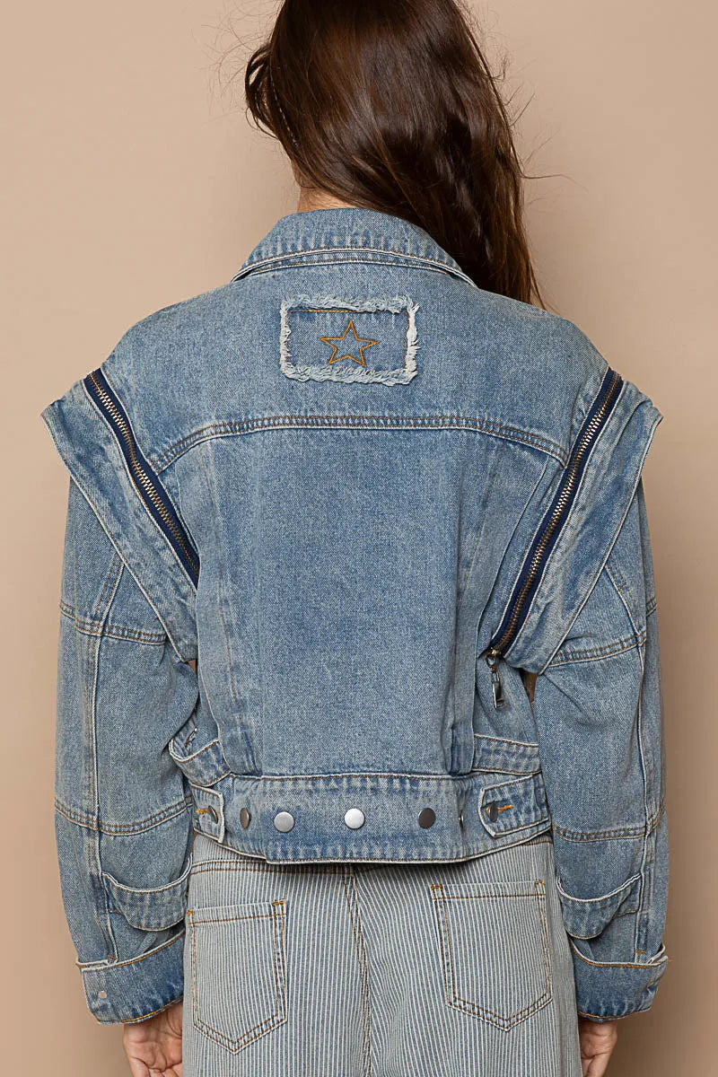 POL Cropped Denim Jacket with Functional Zipper Detail-jacket-Trendsi-[option4]-[option5]-[option6]-[option7]-[option8]-Shop-Boutique-Clothing-for-Women-Online