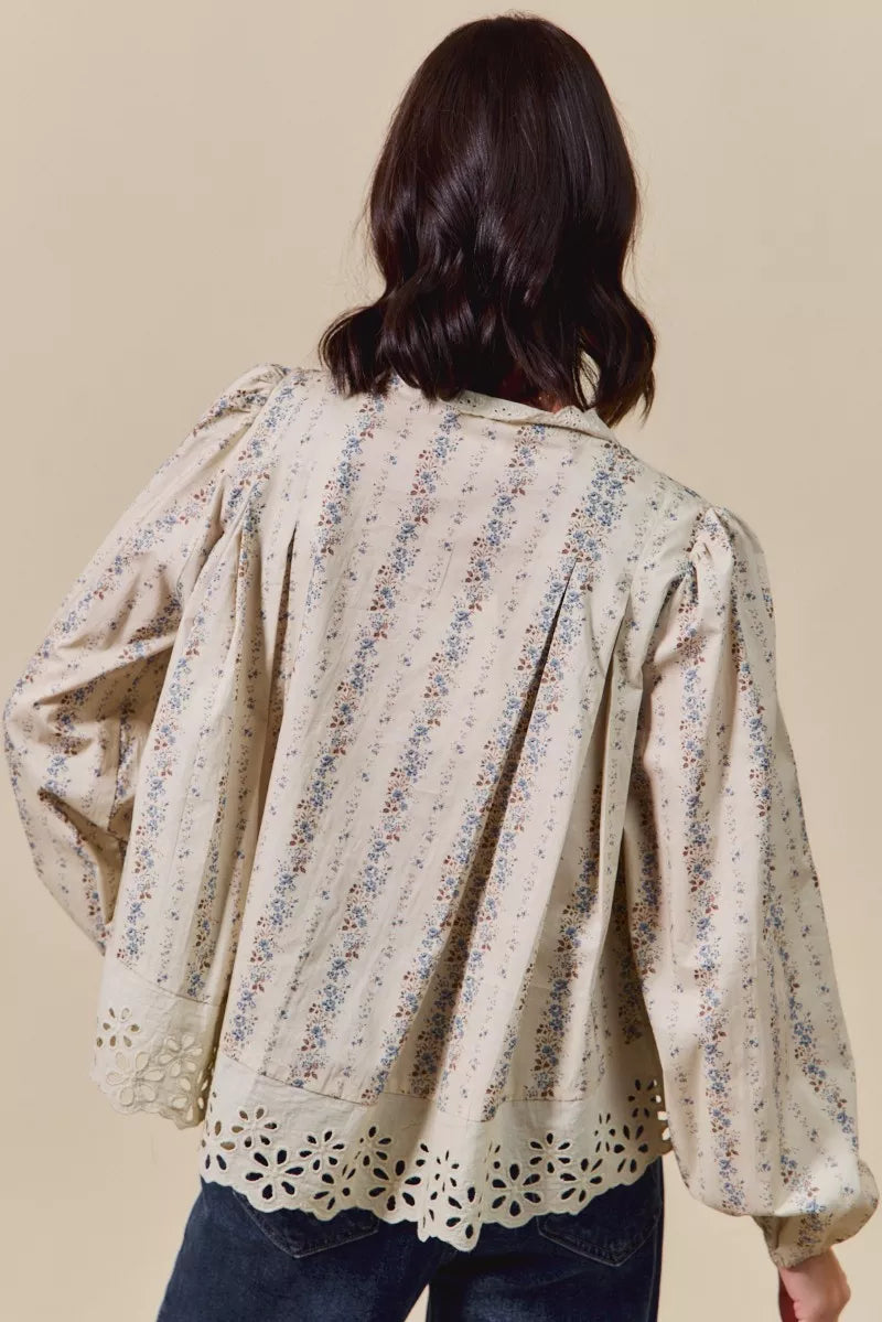 SO ME Floral Print Lace Button Down Shirt-Blouses-Trendsi-[option4]-[option5]-[option6]-[option7]-[option8]-Shop-Boutique-Clothing-for-Women-Online