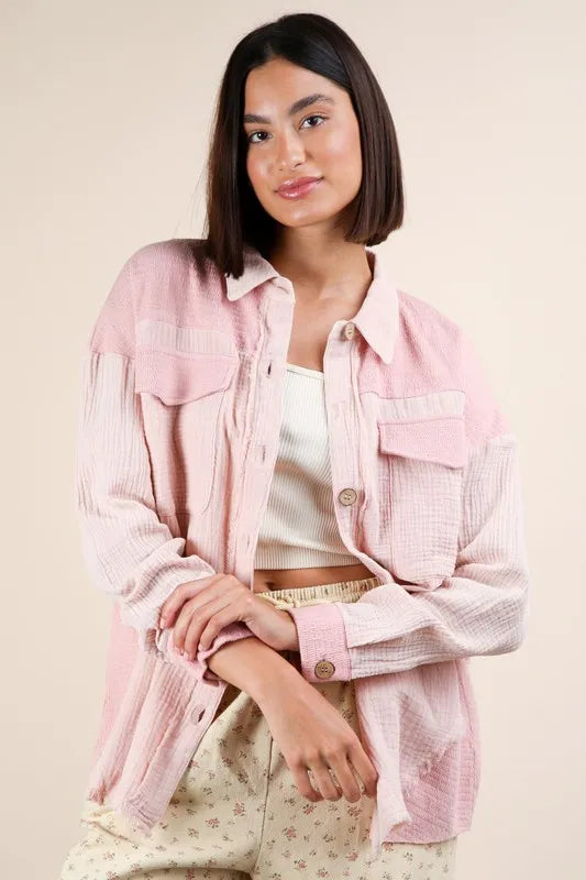 VERY J Mineral Washed Oversized Gauze Shacket-Womens Outerwear/Shacket-Trendsi-[option4]-[option5]-[option6]-[option7]-[option8]-Shop-Boutique-Clothing-for-Women-Online