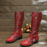 Lace Up Block Heels Boots-110 Fashion Boots-Trendsi-Red-36-[option4]-[option5]-[option6]-[option7]-[option8]-Shop-Boutique-Clothing-for-Women-Online