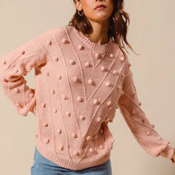 SO ME Pom Pom Textured Knit Sweater Top-Sweater-Trendsi-[option4]-[option5]-[option6]-[option7]-[option8]-Shop-Boutique-Clothing-for-Women-Online
