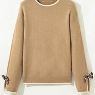 Leopard Bow Split Cuff Contrast Trim Sweater-JUNIPER BLVD-[option4]-[option5]-[option6]-[option7]-[option8]-Shop-Boutique-Clothing-for-Women-Online