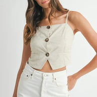 MABLE Linen Mix Button Down Tank Top-Tank Tops & Camis-Trendsi-Oatmeal-S-[option4]-[option5]-[option6]-[option7]-[option8]-Shop-Boutique-Clothing-for-Women-Online