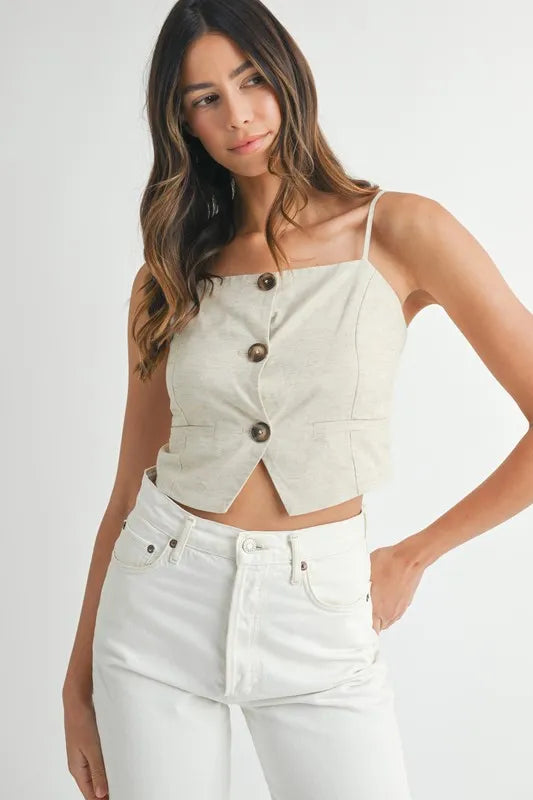 MABLE Linen Mix Button Down Tank Top-Tank Tops & Camis-Trendsi-Oatmeal-S-[option4]-[option5]-[option6]-[option7]-[option8]-Shop-Boutique-Clothing-for-Women-Online