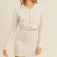 MABLE Houndstooth Cropped Knit Cardigan and Mini Skirt Set-Sets-Trendsi-Dusty Pink-S-[option4]-[option5]-[option6]-[option7]-[option8]-Shop-Boutique-Clothing-for-Women-Online