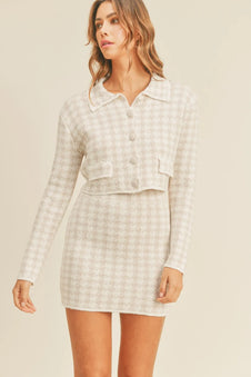 MABLE Houndstooth Cropped Knit Cardigan and Mini Skirt Set-Sets-Trendsi-Dusty Pink-S-[option4]-[option5]-[option6]-[option7]-[option8]-Shop-Boutique-Clothing-for-Women-Online