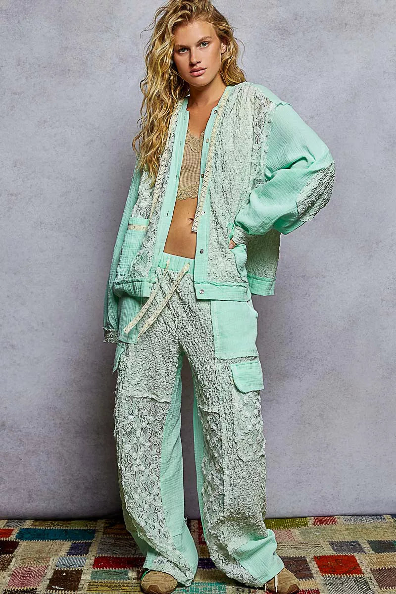 POL Exposed Seam Button Down Hooded Jacket with Lace Detail-Jacket-Trendsi-[option4]-[option5]-[option6]-[option7]-[option8]-Shop-Boutique-Clothing-for-Women-Online