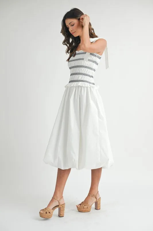 MABLE Smocked Bodice Bubble Midi Dress-Dresses-Trendsi-[option4]-[option5]-[option6]-[option7]-[option8]-Shop-Boutique-Clothing-for-Women-Online