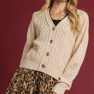 Umgee Chunky Cable Knit V-Neck Button-Up Cardigan-Cardigan-Trendsi-ECRU-S-[option4]-[option5]-[option6]-[option7]-[option8]-Shop-Boutique-Clothing-for-Women-Online